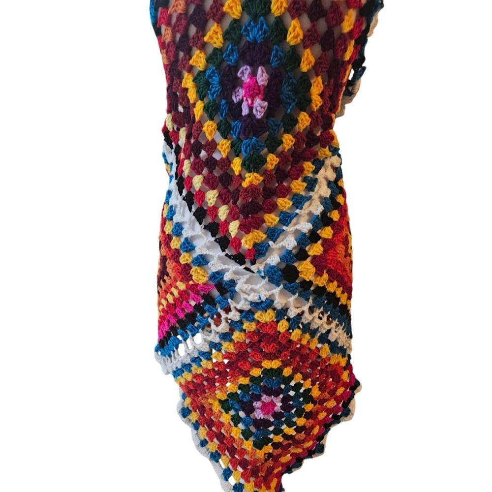 Sustainable Handmade Grannycore Crochet Dress Boho Festival Rainbow Cover-Up - Picture 8 of 17